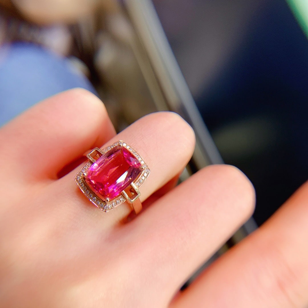 14K GOLD 6.3 CT NATURAL TOURMALINE and DIAMOND RING - 4