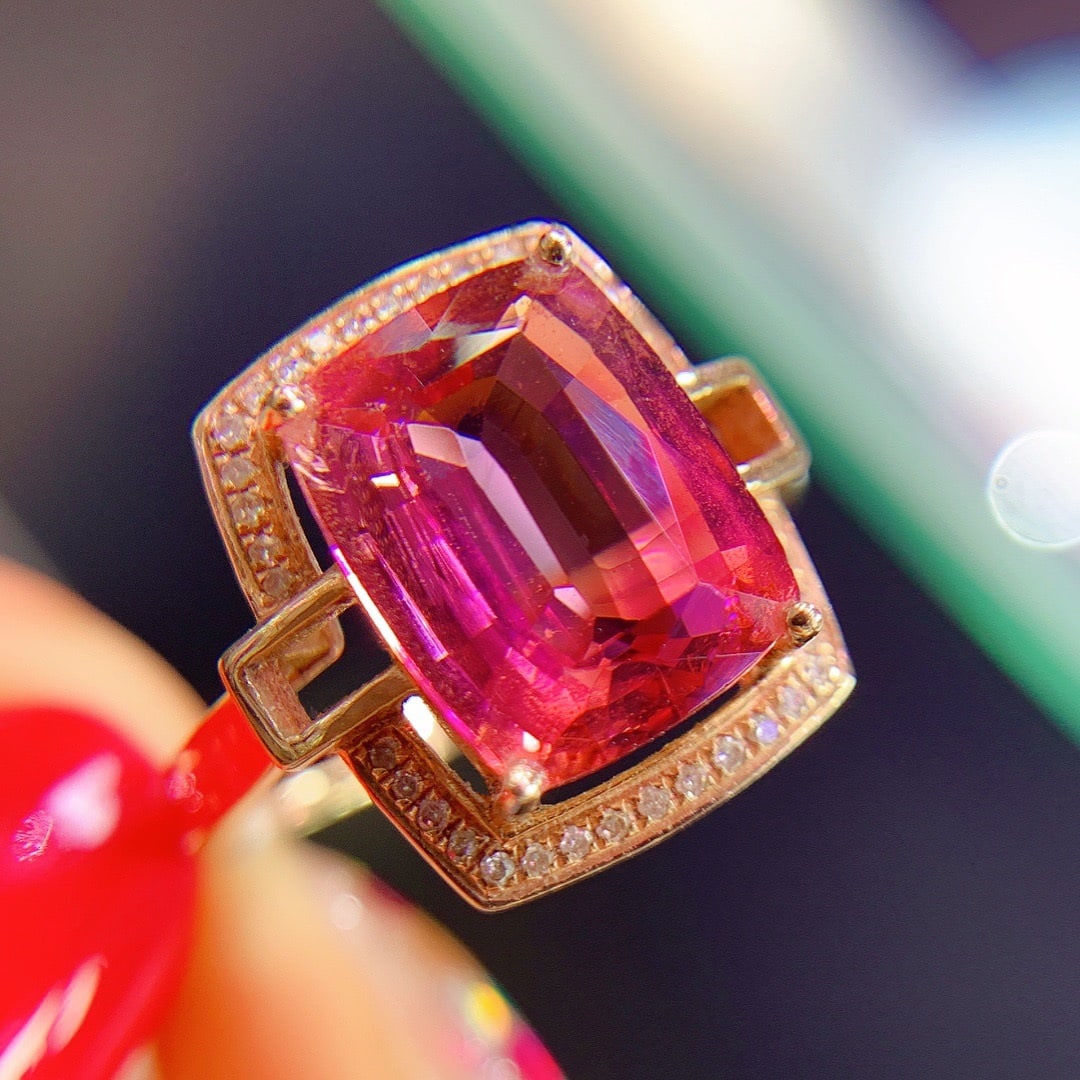 14K GOLD 6.3 CT NATURAL TOURMALINE and DIAMOND RING - 5