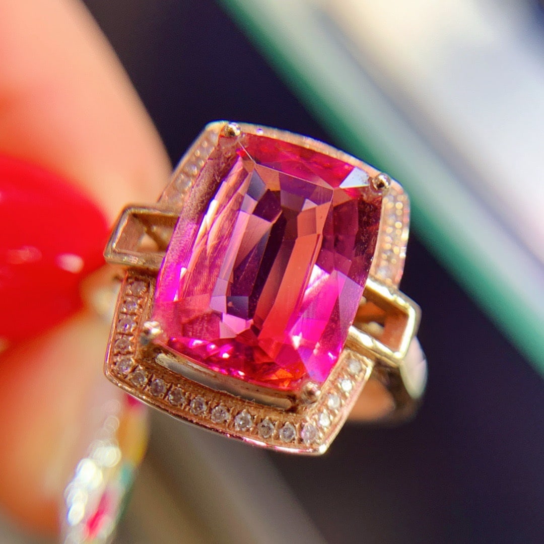 14K GOLD 6.3 CT NATURAL TOURMALINE and DIAMOND RING - 6