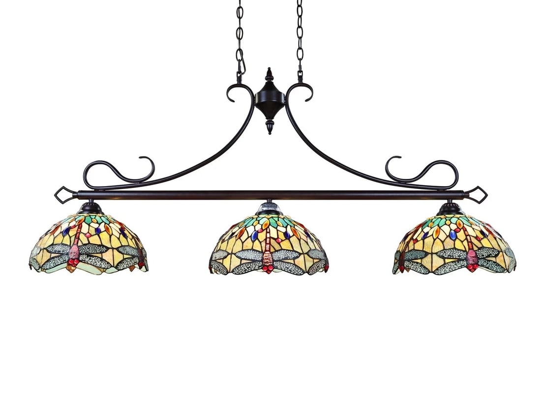 48" Stained Glass 3 light Dragonfly Island Billiard Pendant Light (1 of 7)