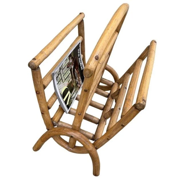 1940s Restored Rattan Magazine or Log Holder - 4