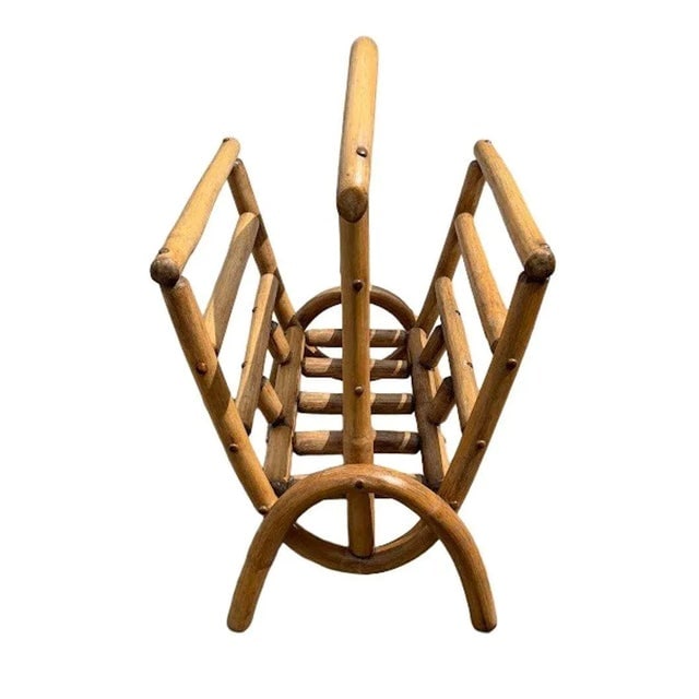 1940s Restored Rattan Magazine or Log Holder - 7