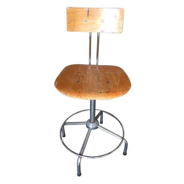 Bieffe Italian Chrome and Formed Birch Plywood Artist Drafting Work Chair - 3