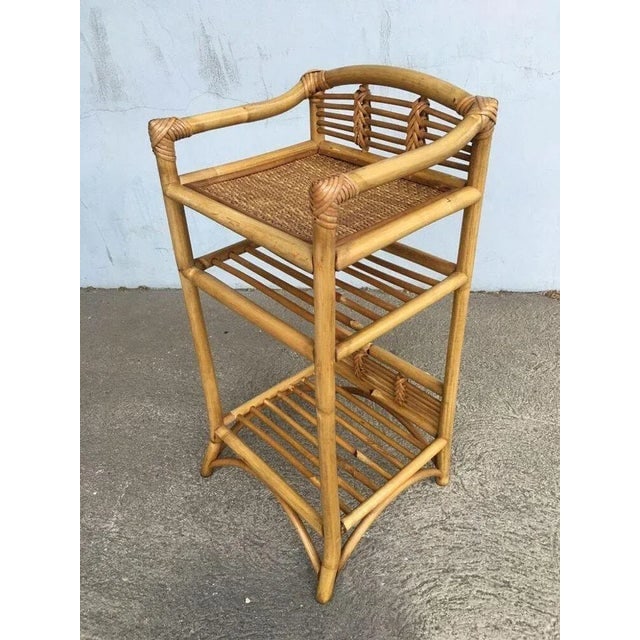 Restored 1950s Mid-Century Rattan & Wicker Three-Tier Book/Magazine Holder - 3