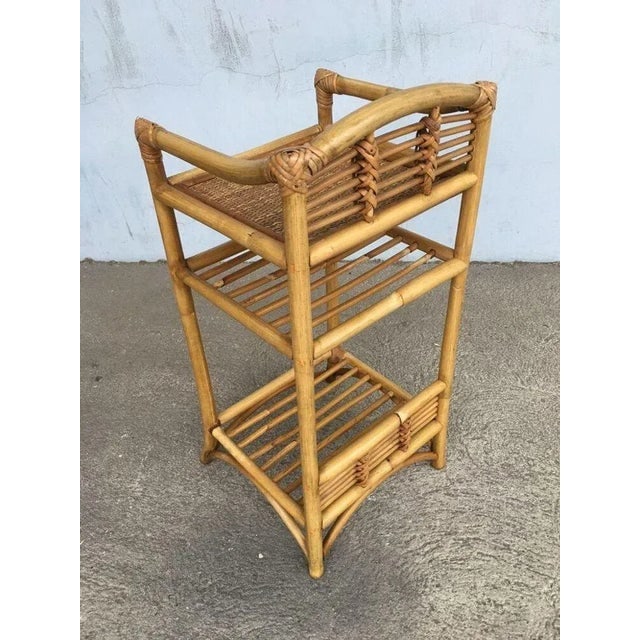 Restored 1950s Mid-Century Rattan & Wicker Three-Tier Book/Magazine Holder - 4