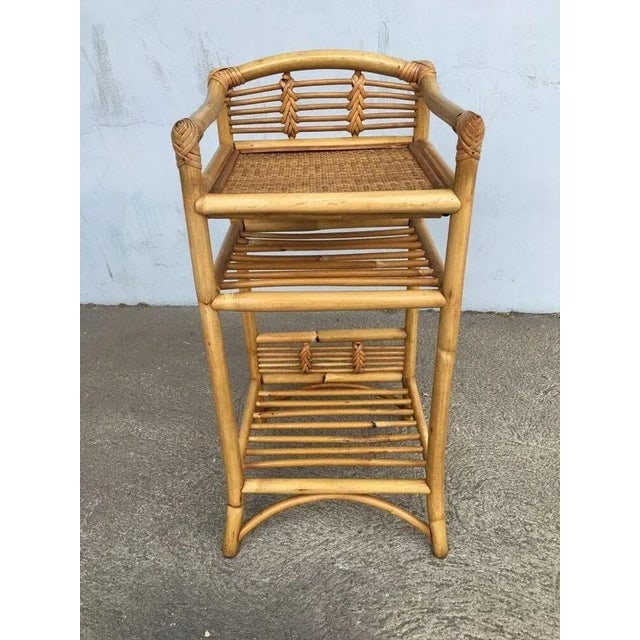 Restored 1950s Mid-Century Rattan & Wicker Three-Tier Book/Magazine Holder - 5