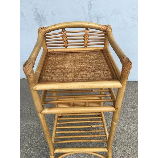 Restored 1950s Mid-Century Rattan & Wicker Three-Tier Book/Magazine Holder - 7