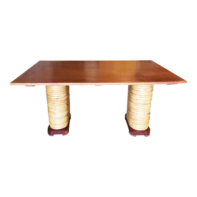 Restored Stacked Rattan Double Mahogany Pedestal Dining Table (1 of 8)