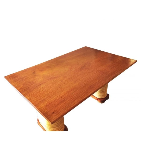 Restored Stacked Rattan Double Mahogany Pedestal Dining Table - 3