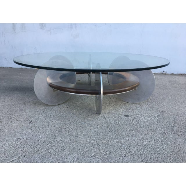 Knut Hesterberg Inspired Round Walnut and Stainless Steel Coffee Table - 5