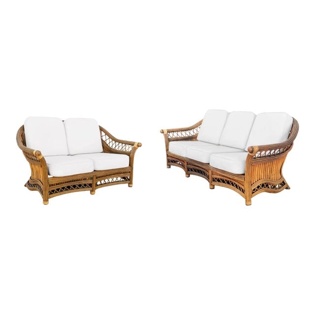 1930s Art Deco "President" Stick Reed Rattan Fan Back Settee and Sofa Set (1 of 12)