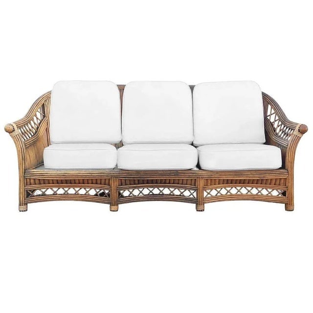 1930s Art Deco "President" Stick Reed Rattan Fan Back Settee and Sofa Set - 3