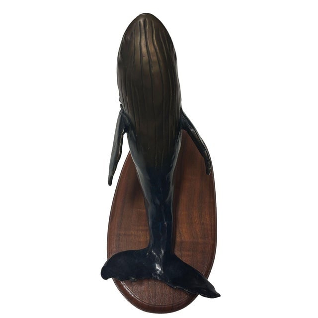1980s Hand Casted Humpback Whale Bronze Sculpture Mounted on Stand by t.h. Oliver - 8