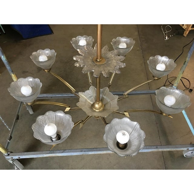 Bronze Modernist Lighting Bolt Chandelier with Holophane Glass Fixtures - 4