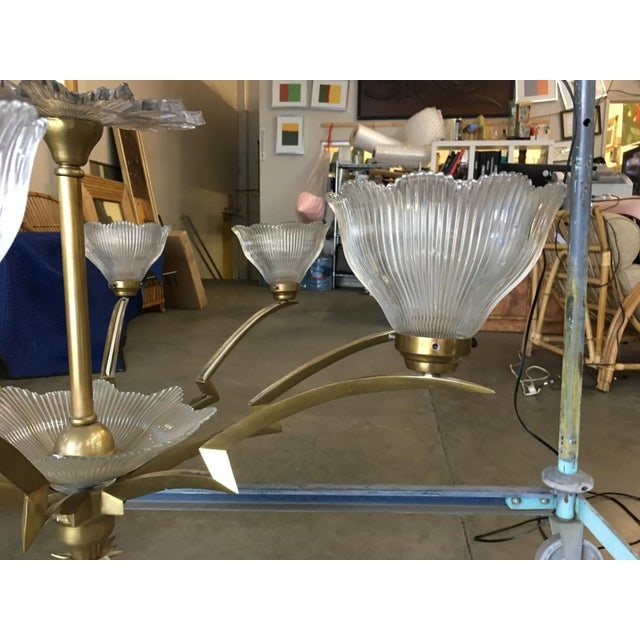 Bronze Modernist Lighting Bolt Chandelier with Holophane Glass Fixtures - 6