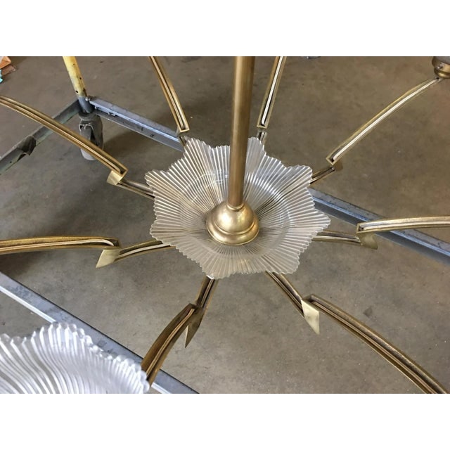 Bronze Modernist Lighting Bolt Chandelier with Holophane Glass Fixtures - 8