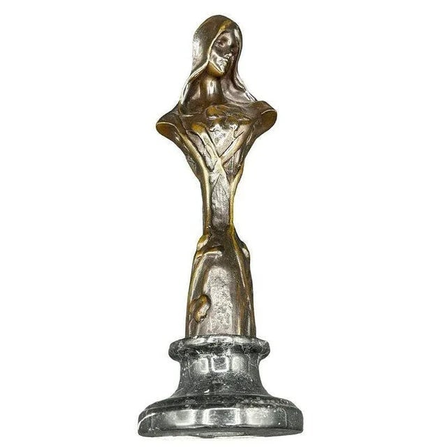 Early 20th Century Emmanuel Villanis Style Art Nouveau French Virgin Mary Sculpture With Marble Base - 3