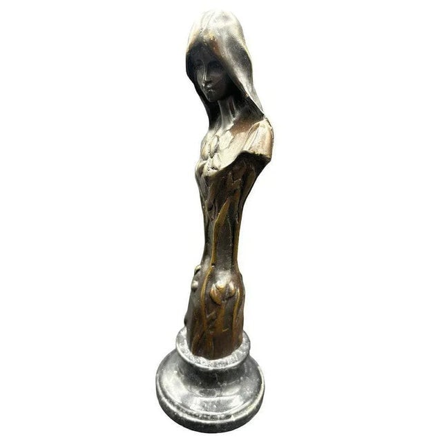 Early 20th Century Emmanuel Villanis Style Art Nouveau French Virgin Mary Sculpture With Marble Base - 4
