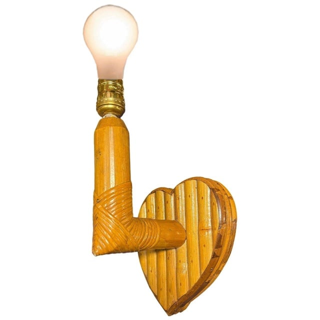 Bespoke Mid-Century Split Rattan Heart Shaped Wall Sconce - 3