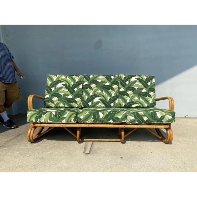 Restored Vintage "Hairpin" Leg Rattan 2-Strand 3-Seater Sofa With Bent Pole Arms - 3