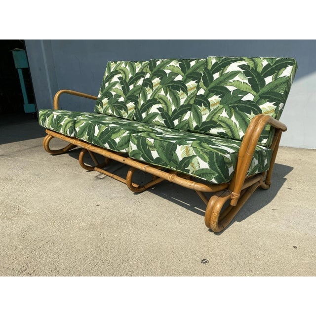 Restored Vintage "Hairpin" Leg Rattan 2-Strand 3-Seater Sofa With Bent Pole Arms - 4