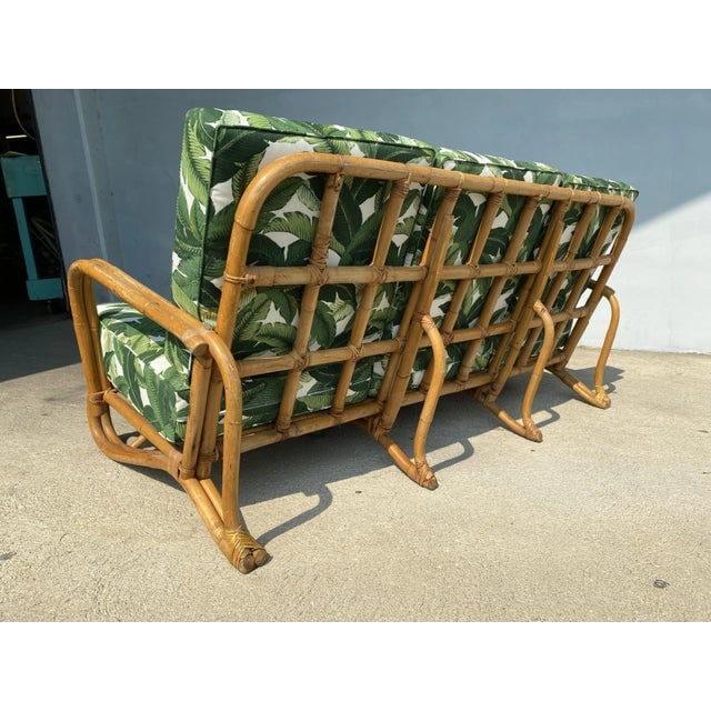 Restored Vintage "Hairpin" Leg Rattan 2-Strand 3-Seater Sofa With Bent Pole Arms - 8