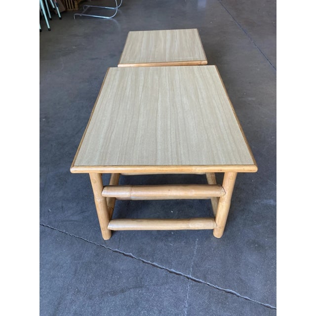 Restored Vintage Asymmetric Two-Tier Rattan Coffee Table W/ Architectural Base - 5