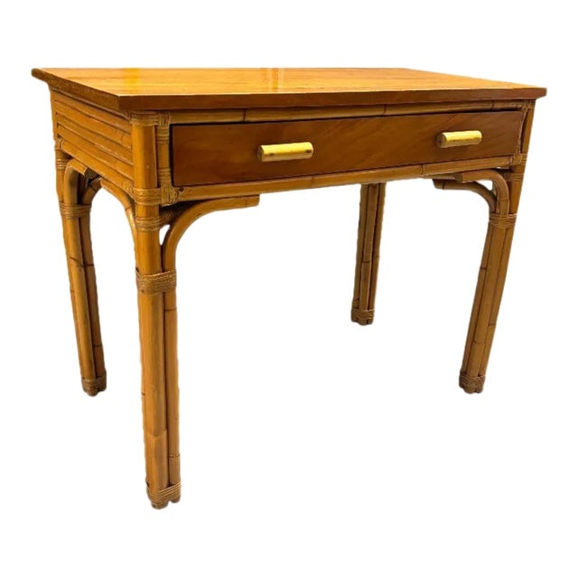 Restored Art Deco Rattan & Mahogany Secretary Writing Desk (1 of 8)