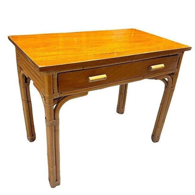 Restored Art Deco Rattan & Mahogany Secretary Writing Desk - 2