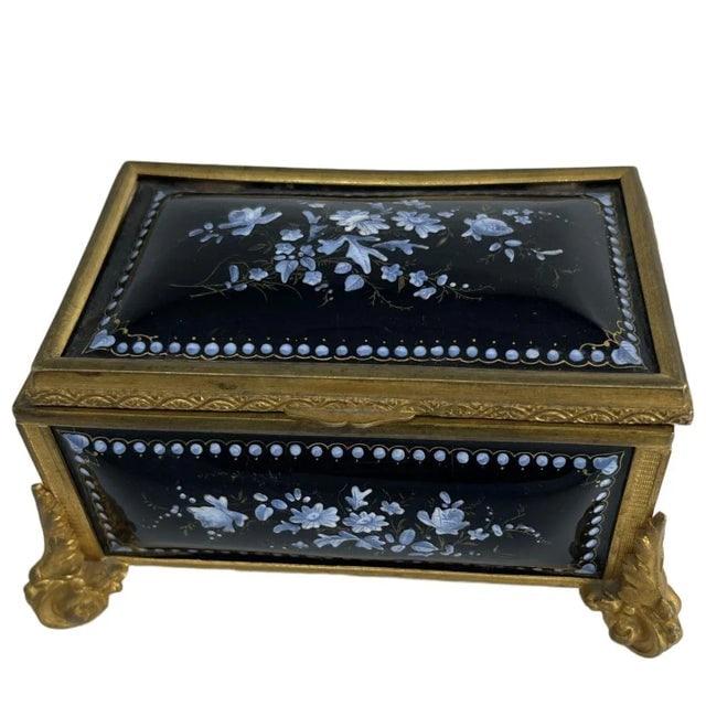 19th Century Limoges Hand Painted Porcelain Keepsake Box With Brass Footing - 3