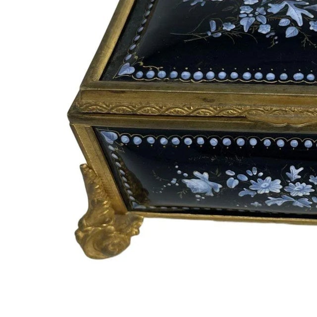 19th Century Limoges Hand Painted Porcelain Keepsake Box With Brass Footing - 4