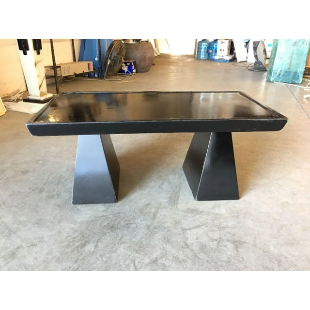 1950s Mid-Century Geometric Sculptural Black Lacquer Coffee Table - 4