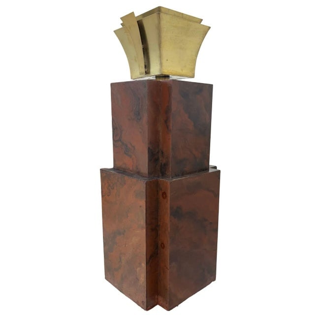 1980s Hollywood Art Deco Style Wood & Brass 9' Tall Torchiere Floor Lamp, Pair - 4