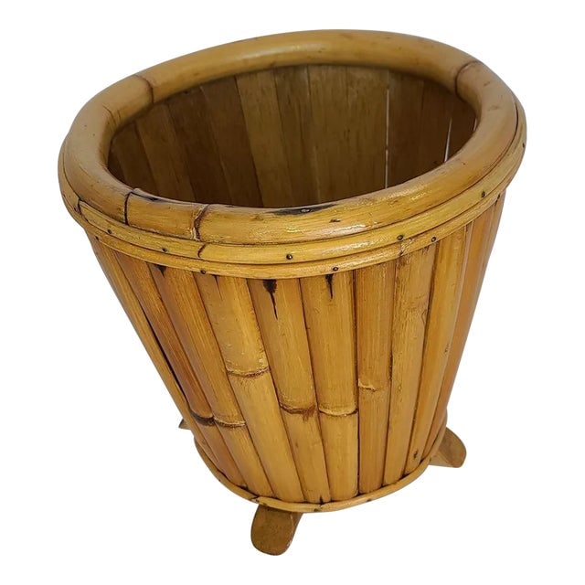 Restored Paul Frankl Vertically Stacked Split Rattan Planter (1 of 5)
