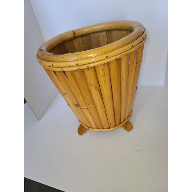Restored Paul Frankl Vertically Stacked Split Rattan Planter - 2