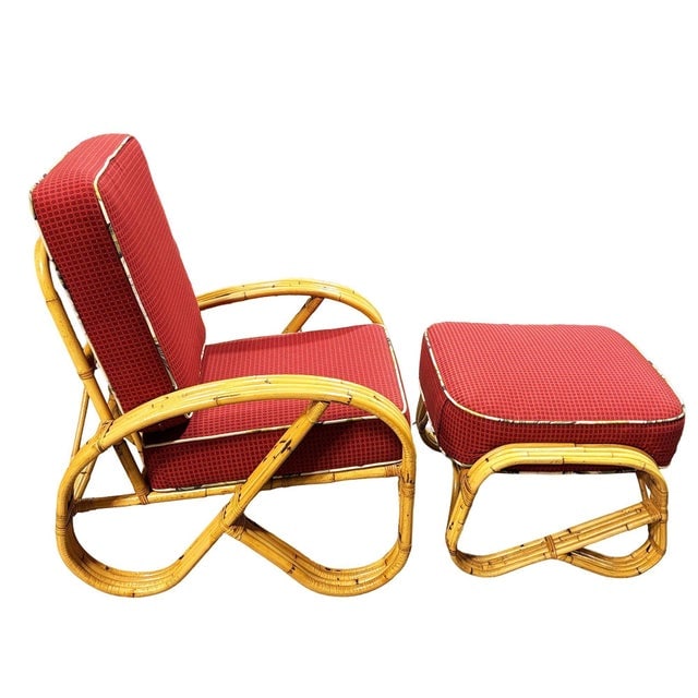 1950s Mid-Century 4-Strand 3/4 Reverse Pretzel Rattan Lounge Chair W/ Matching Ottoman - 4