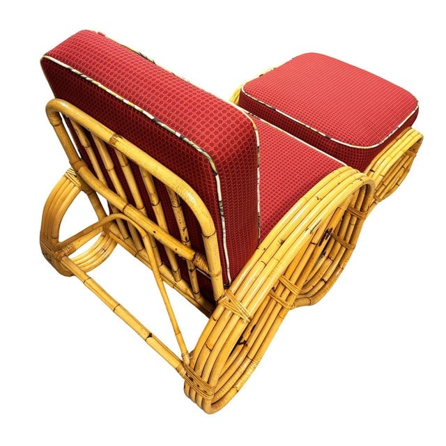 1950s Mid-Century 4-Strand 3/4 Reverse Pretzel Rattan Lounge Chair W/ Matching Ottoman - 8