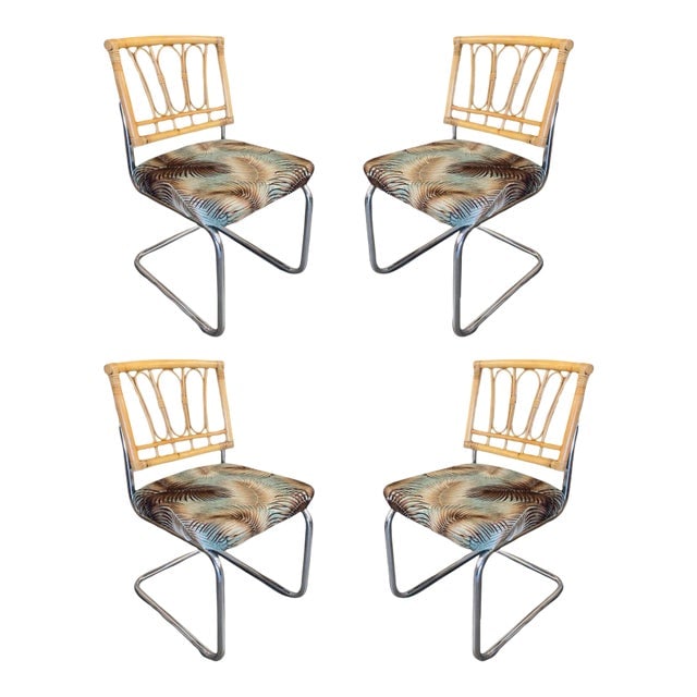 Rare Restored Marcel Breuer Rattan Back Chrome "Cesca" Chairs by Virco, Set of 4 (1 of 7)