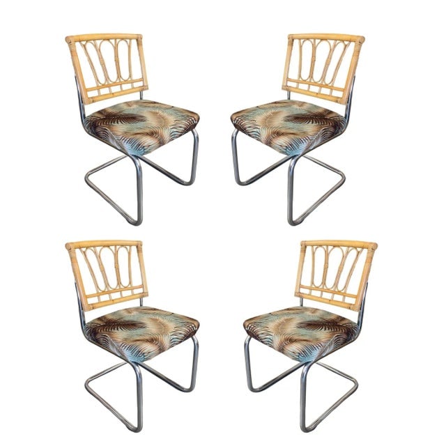 Rare Restored Marcel Breuer Rattan Back Chrome "Cesca" Chairs by Virco, Set of 4 - 7