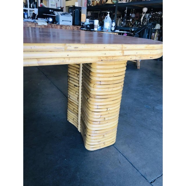 1950s Restored Oval Stacked Rattan Dining Table With Mahogany Top - 7
