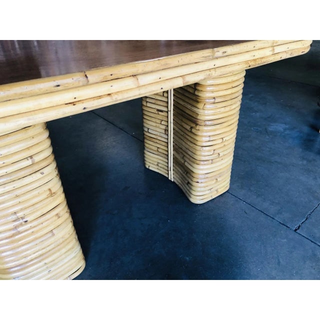 1950s Restored Oval Stacked Rattan Dining Table With Mahogany Top - 8