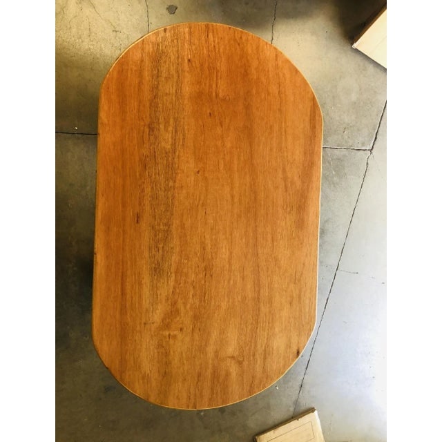 1950s Restored Oval Stacked Rattan Dining Table With Mahogany Top - 9