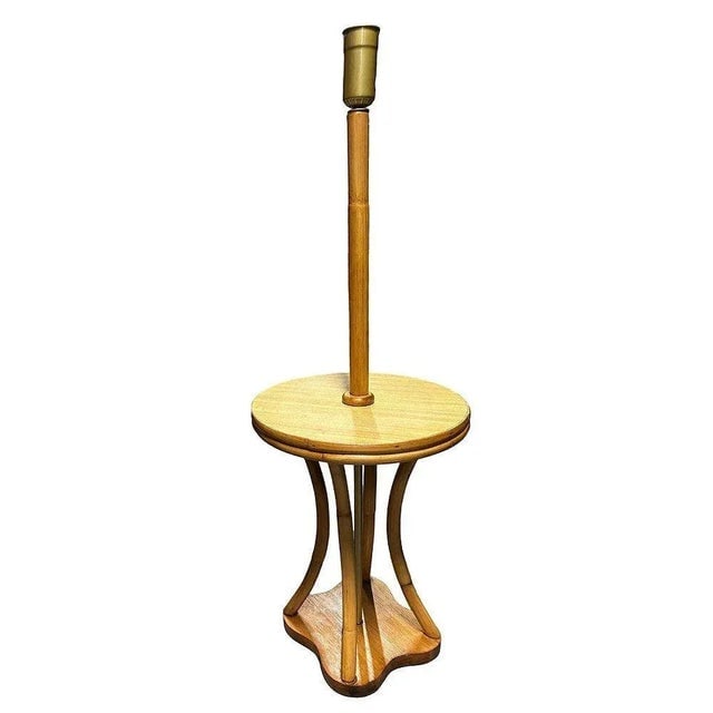 Restored Rattan & Mahogany Hourglass Side Table Torchiere Floor Lamp - 3