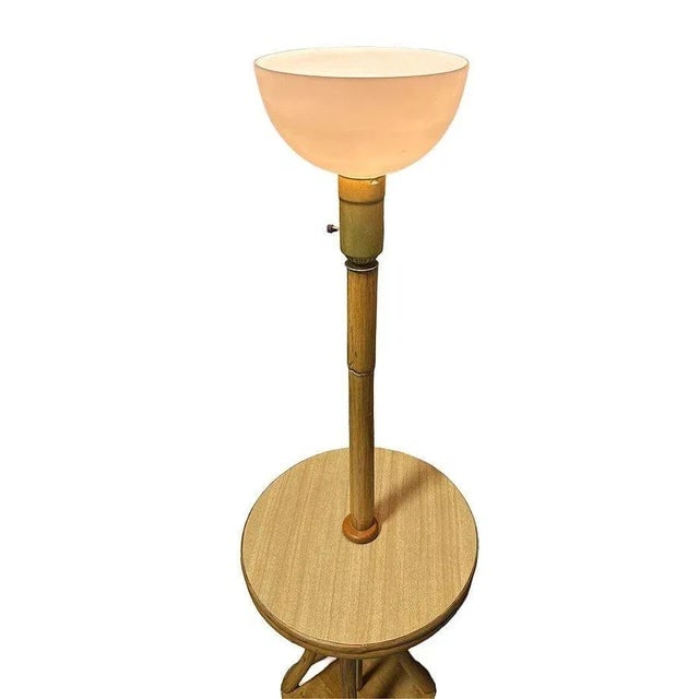 Restored Rattan & Mahogany Hourglass Side Table Torchiere Floor Lamp - 4