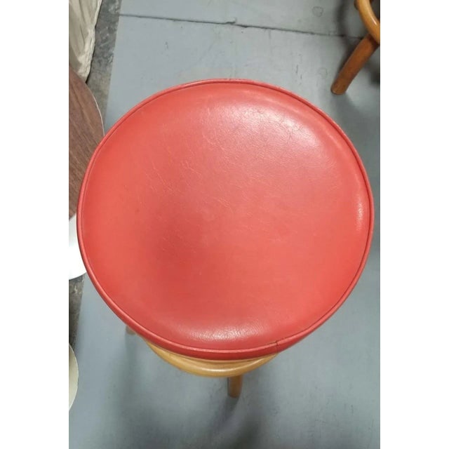1950s Restored Rattan Spiral Leg Strand Set of Two Single Stand Red Bar Stools - 5