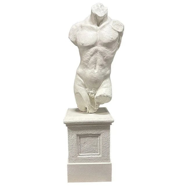 7' Tall Renaissance Style Male Bust Faux Marble Sculpture on Pedestal - 2