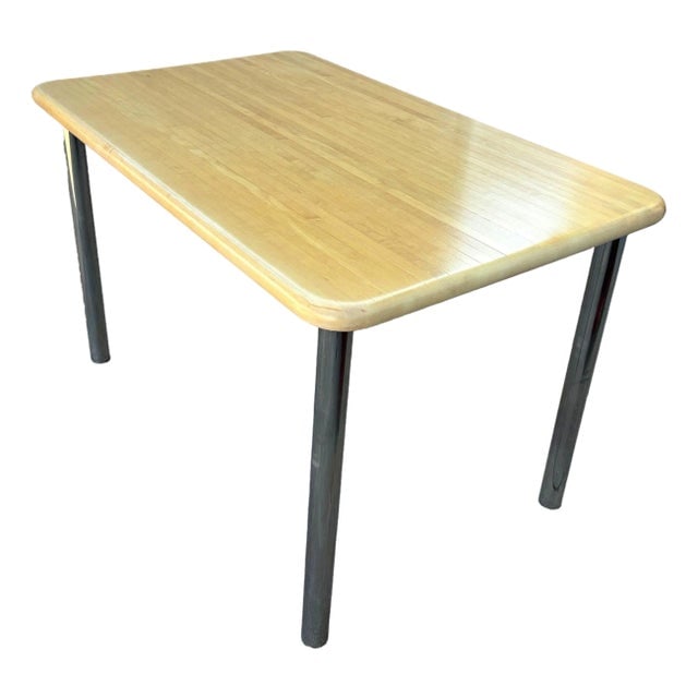 Late 20th Century Marcel Breuer Style Blonde Wood & Chrome Dining Table (1 of 5)