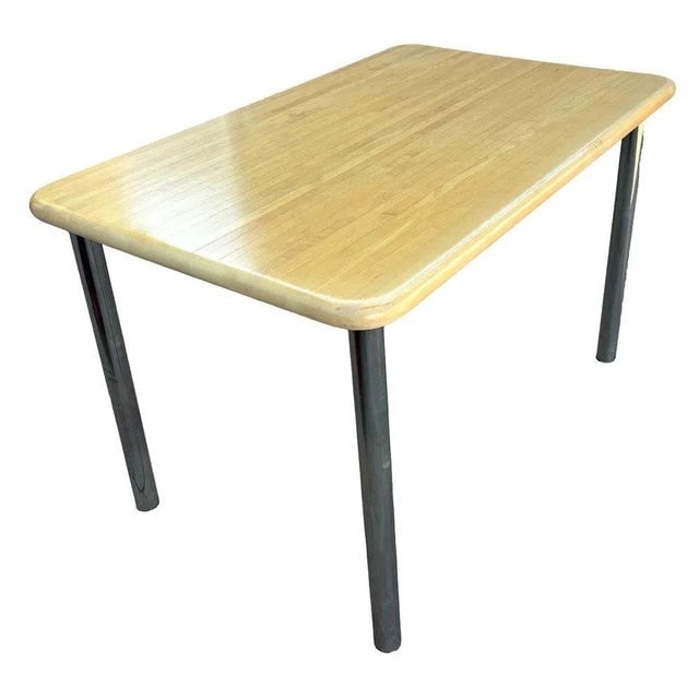 Late 20th Century Marcel Breuer Style Blonde Wood & Chrome Dining Table - 3