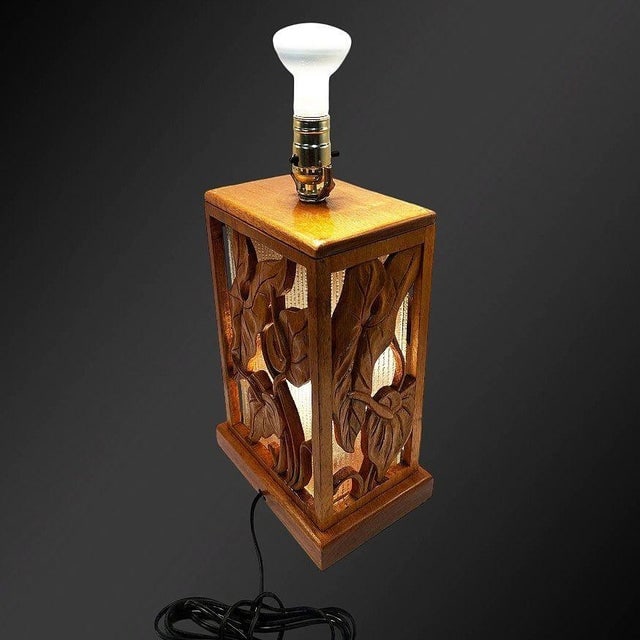 1960s Post War Carved Mango Wood Tropical Mid Century Table Lamp - 12