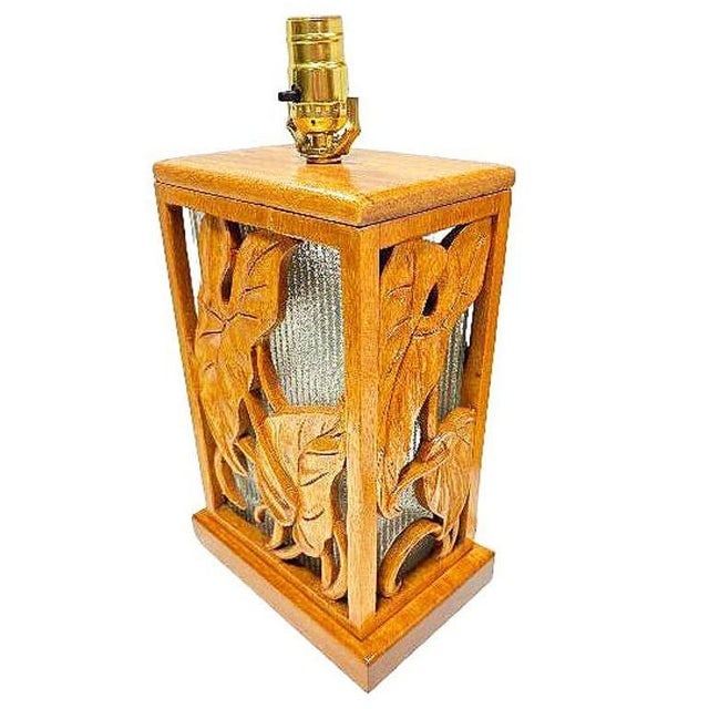 1960s Post War Carved Mango Wood Tropical Mid Century Table Lamp - 6